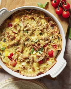 recette de Quiche tortilla aux effilochés au porc