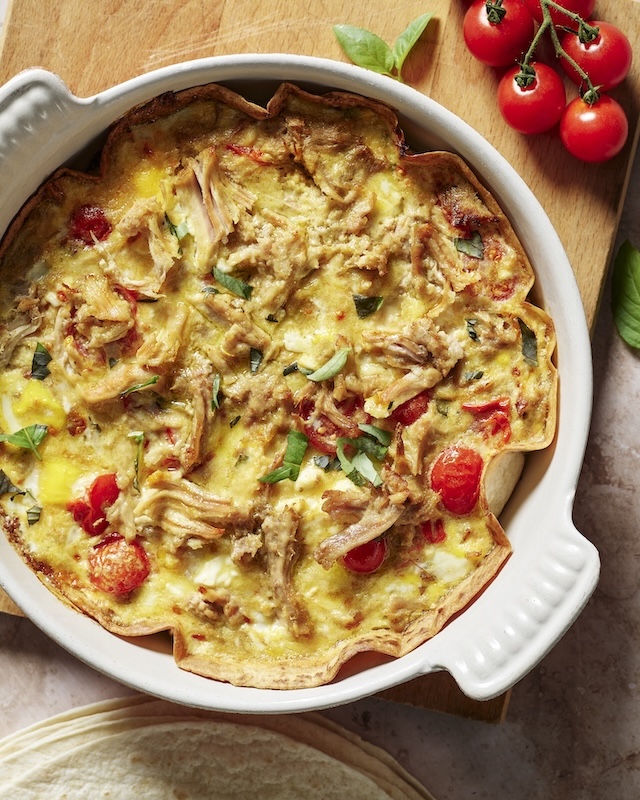 recette de Quiche tortilla aux effilochés au porc