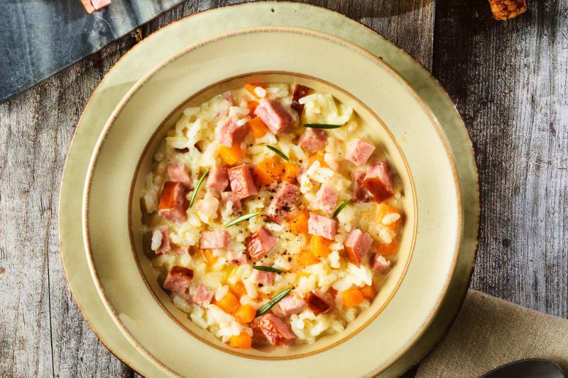 Risotto à la saucisse de Morteau et à la courge
