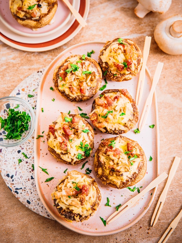 recette de Champignons farcis au riz et aux lardons