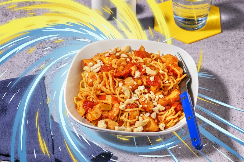 recette de Nouilles sautées au poulet et cajou