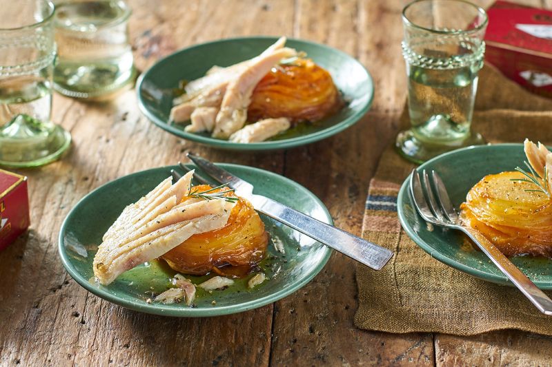 Millefeuilles de patate douce à la ventrèche