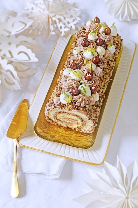 recette de Bûche au citron et au praliné