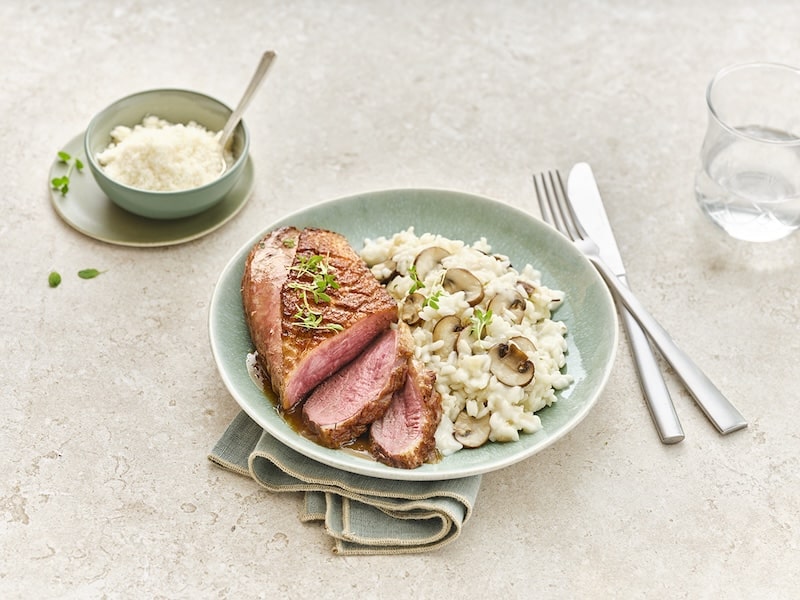 recette de Filets de canard et risotto aux champignons