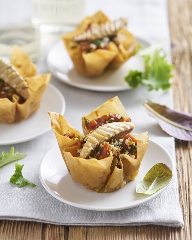 recette de Tulipes de filo et maquereau