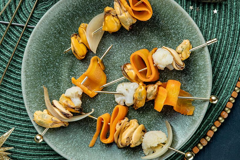 Brochettes de pickles de moules à la Guinness