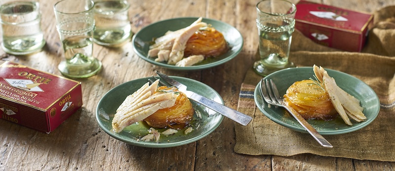 recette de Millefeuilles de patate douce à la ventrèche
