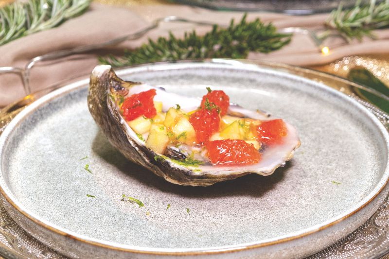 Huîtres pomme verte pamplemousse