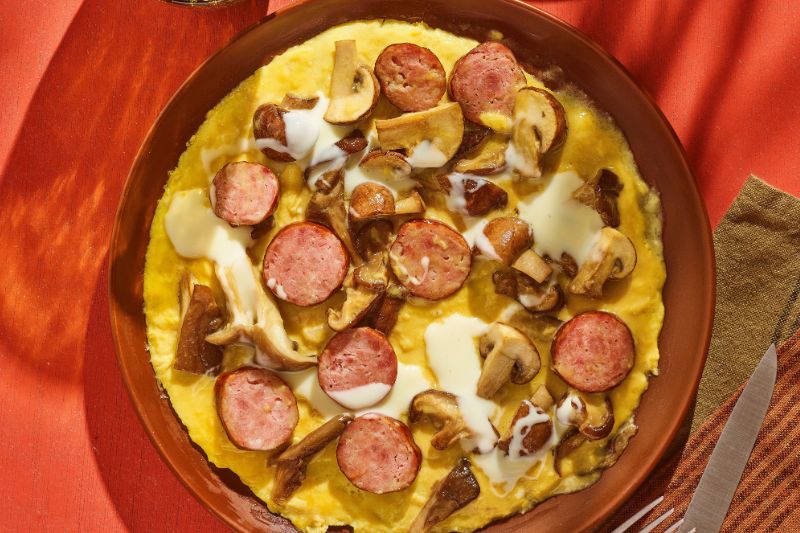 Omelette forestière à la saucisse de Montbéliard