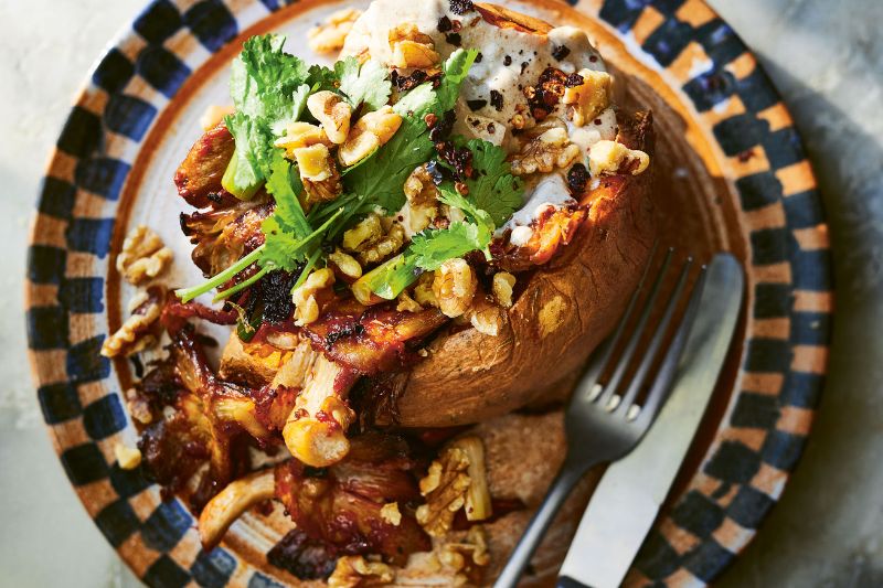 Patates douces et champignons rôtis