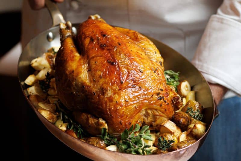 Poularde pochée rôtie