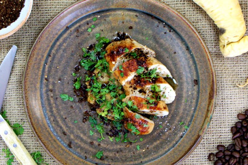 Volaille rotie panais au café