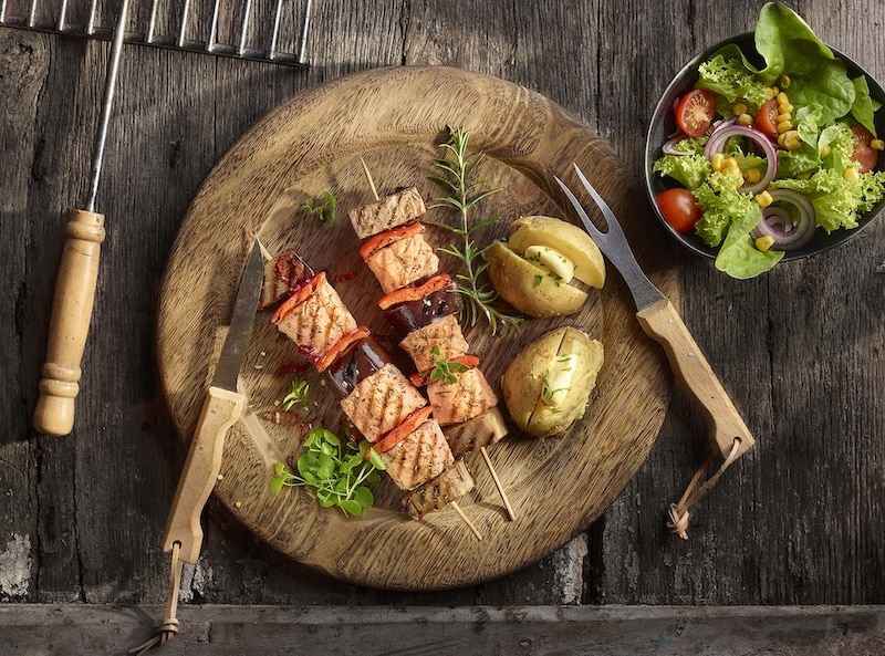 recette de Brochettes de baron de saumon mariné