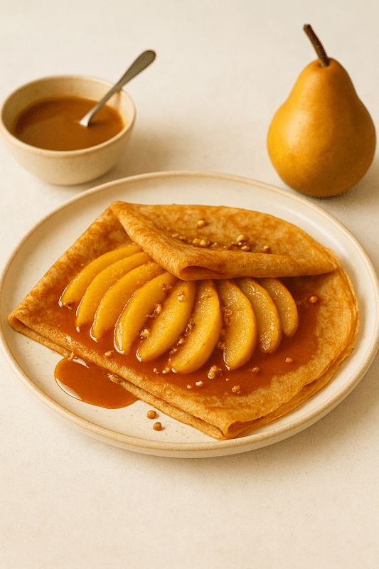 recette de Crêpes aux poires fondantes caramélisées