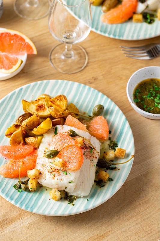 recette de Cabillaud à la grenobloise revisité au pamplemousse