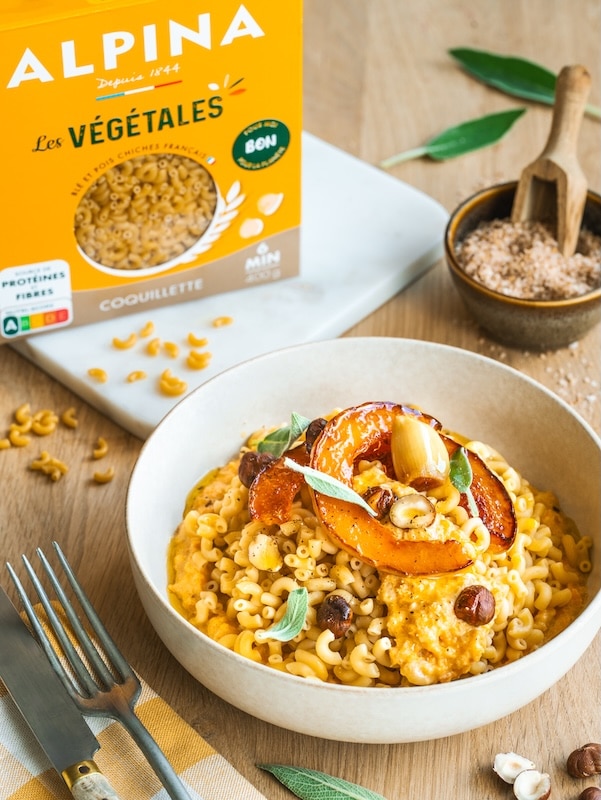 recette de Coquillettes végétales au potimarron