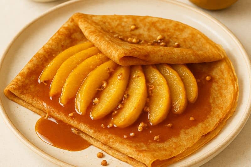 Crêpes aux poires fondantes caramélisées