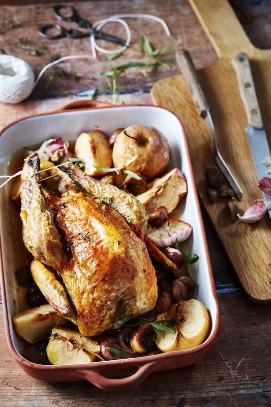 recette de Pintade aux pommes et aux châtaignes