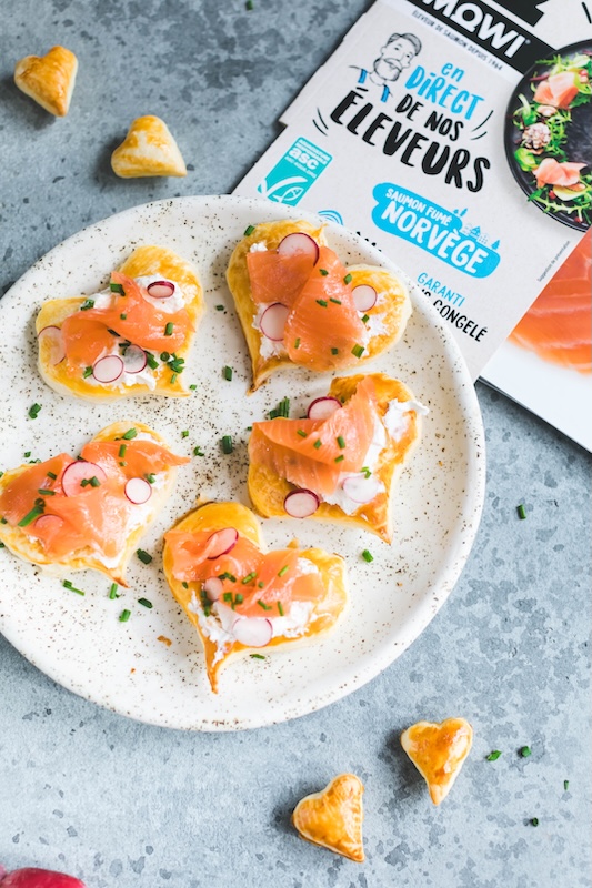 recette de Coeurs feuilletés au saumon fumé