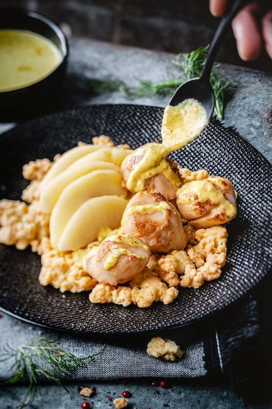 recette de Crumble de pommes et Saint-Jacques