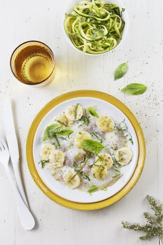 recette de Carpaccio de bar à la banane