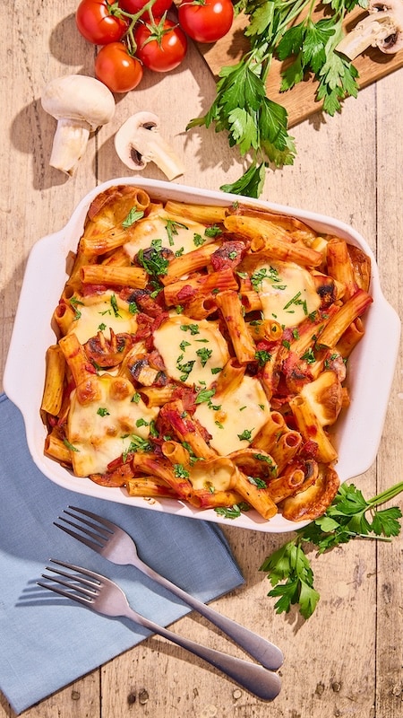 recette de Rigatoni gratinés à la scamorza fumée