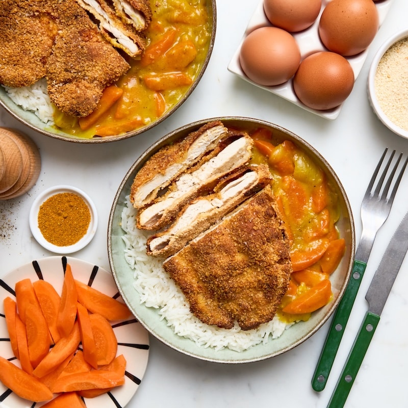 recette de Poulet croustillant au curry et riz