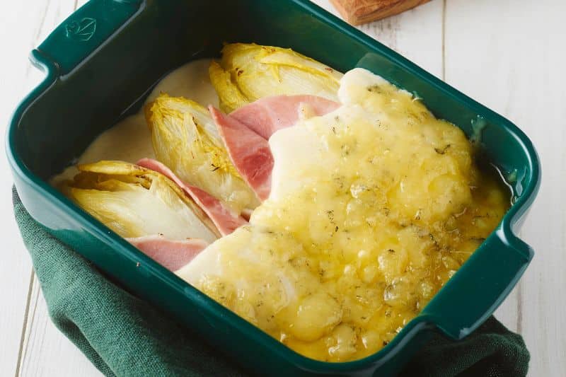 Gratin d’endives au jambon et au Morbier