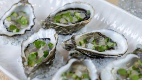 Huîtres à la gelée de gin et pickles