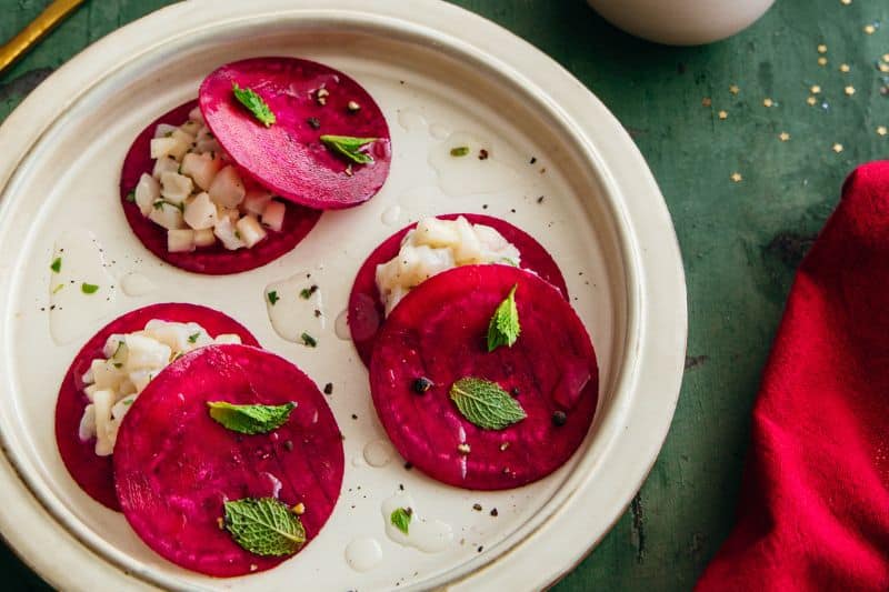 Ravioles de betterave aux Saint-Jacques