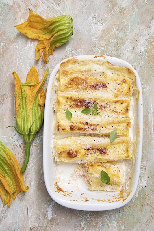 recette Cannellonis au saumon et fleurs de courgettes