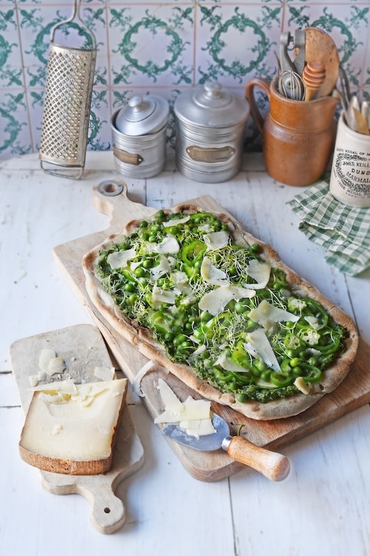 recette Pinsa aux légumes verts