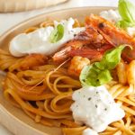 Linguine aux crevettes et burrata