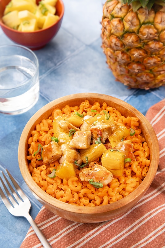 recette de Poulet à l’ananas et coquillettes spicy