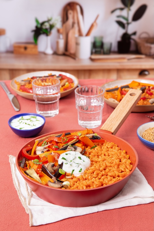 recette de Wok de légumes et coquillettes spicy