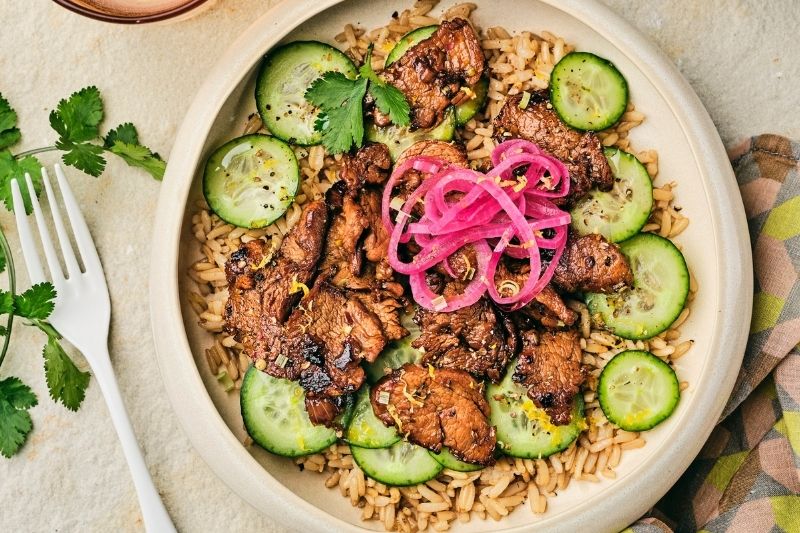 Emincé de filet de veau mariné