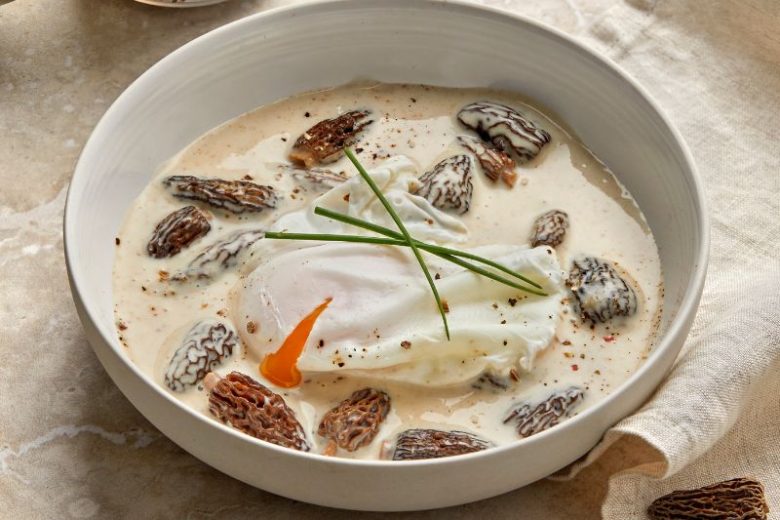 Oeuf poché à la crème de morilles