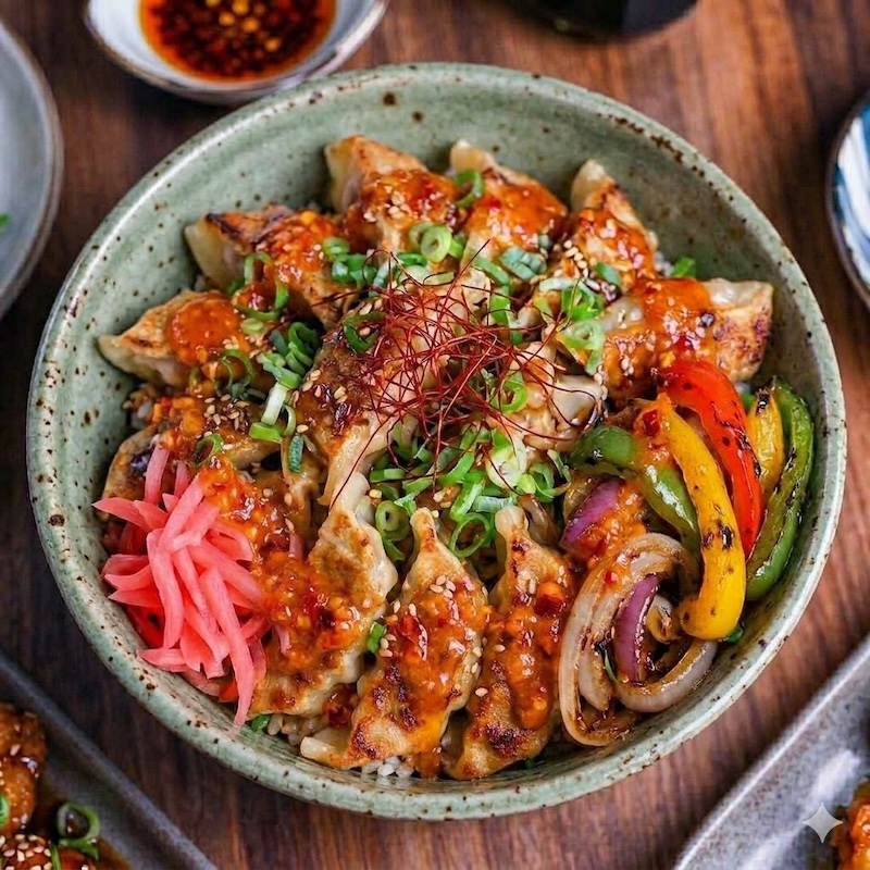 recette de Donburi aux gyozas végétariens