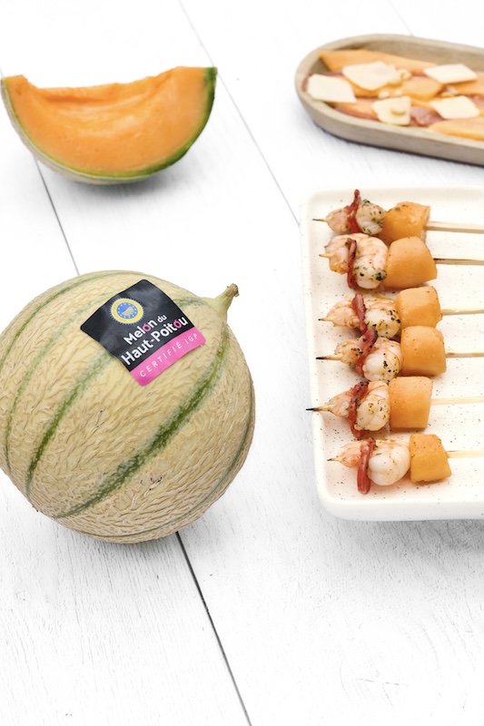 recette de Brochettes melon chorizo crevette