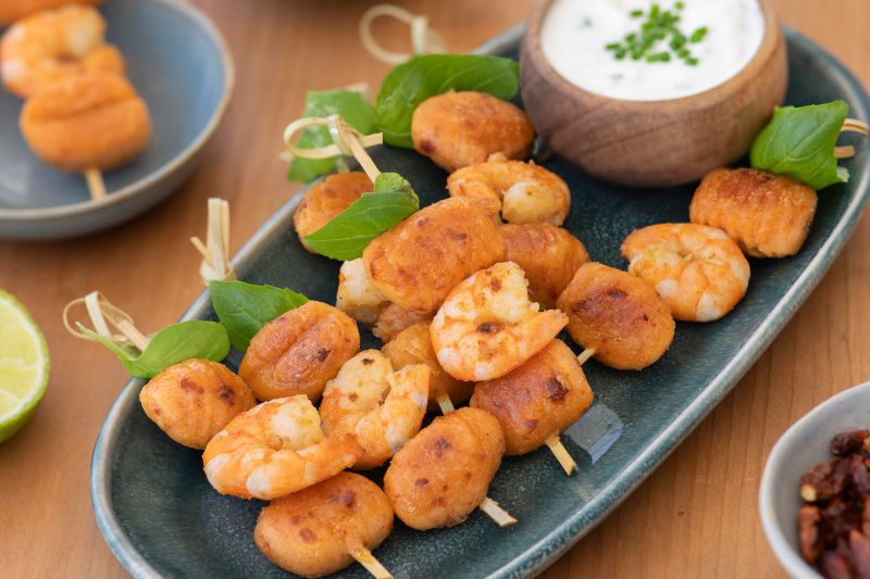 Brochettes de gnocchi chorizo et crevettes