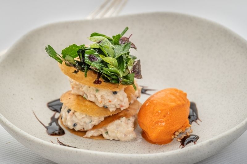 Millefeuille d’araignée sorbet poivron
