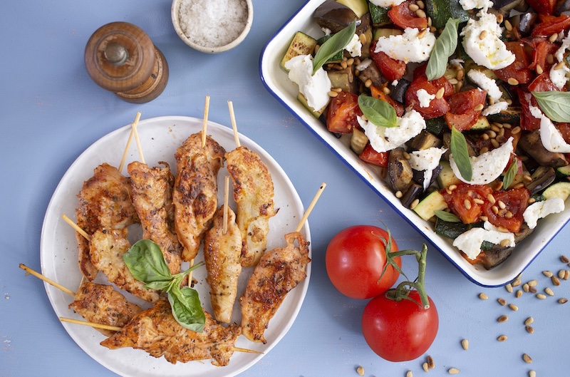 recette de Brochettes d’aiguillettes de poulet et légumes