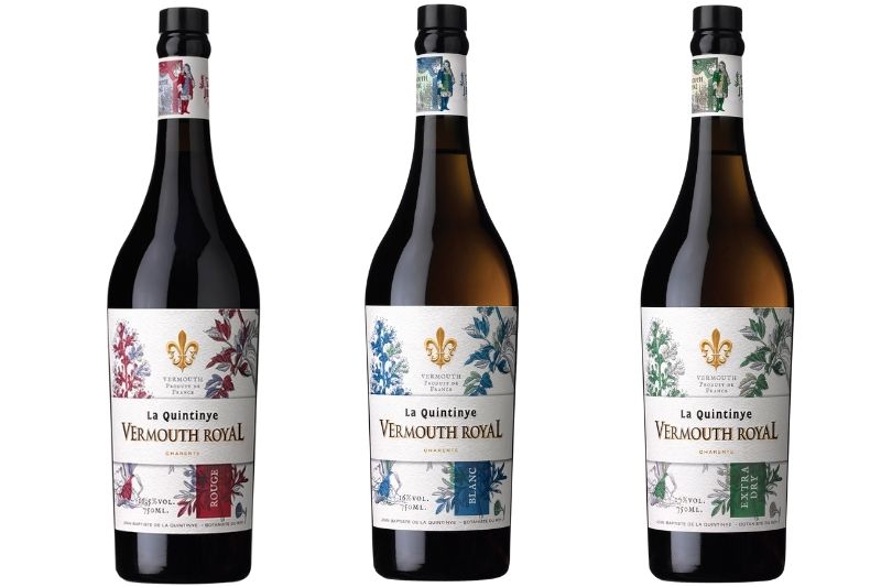 Bouteilles de La Quintinye Vermouth Royal Rouge, Blanc et Extra Dry