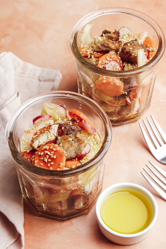 recette de Salade tiède de porc croustillant
