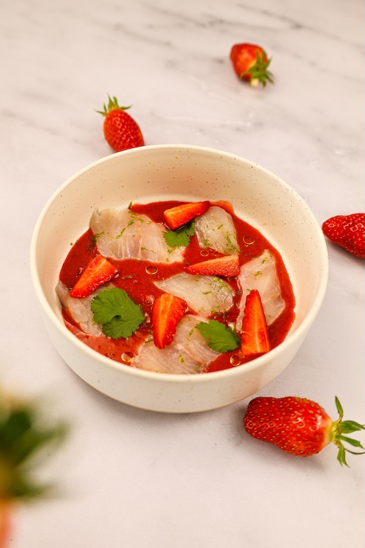 recette de Ceviche de dorade au leche fraise