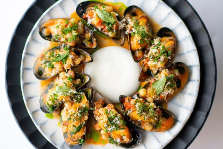 Moules à la sobrasada burrata et fregola