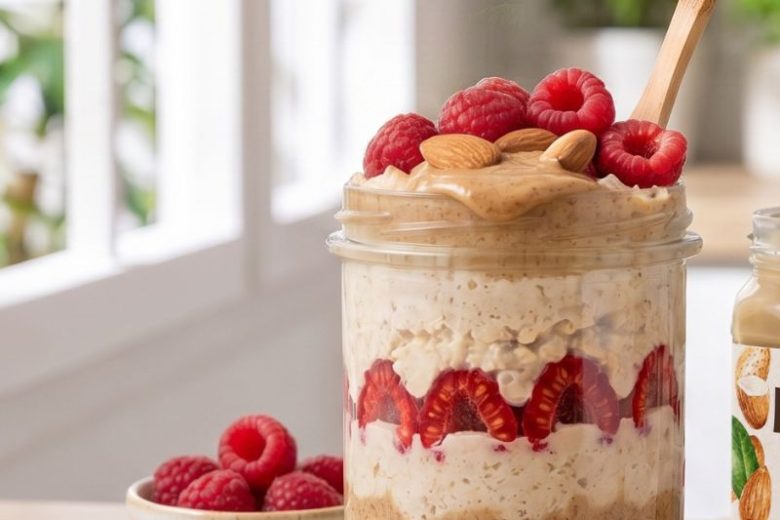 Overnight porridge aux framboises