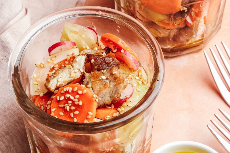 Salade tiède de porc croustillant