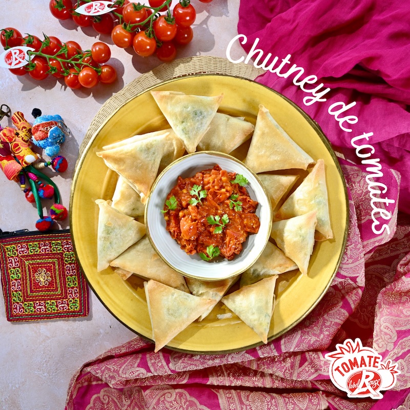 recette de Chutney de tomates et samoussas de légumes
