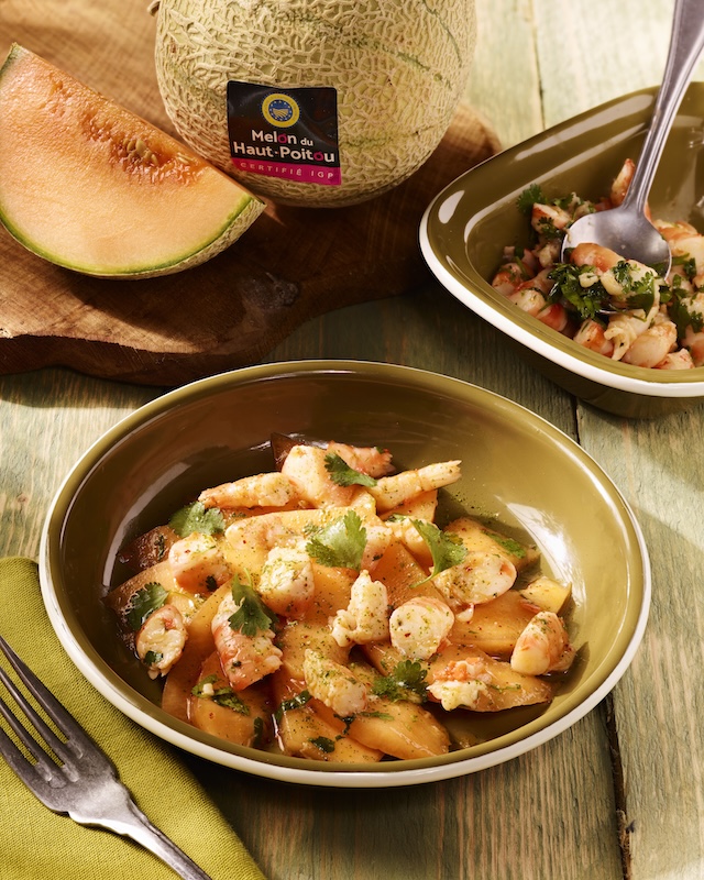 recette de Ceviche de crevettes marinées et melon
